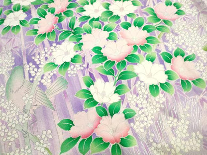 平和屋着物■豪華振袖　笹竹花鳥文　椿　暈し染め　銀彩　正絹　逸品　DABJ5113qa