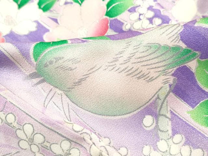 平和屋着物■豪華振袖　笹竹花鳥文　椿　暈し染め　銀彩　正絹　逸品　DABJ5113qa