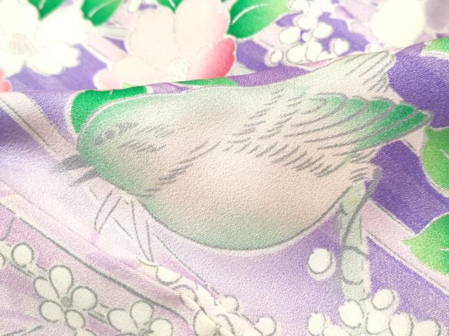 平和屋着物■豪華振袖　笹竹花鳥文　椿　暈し染め　銀彩　正絹　逸品　DABJ5113qa