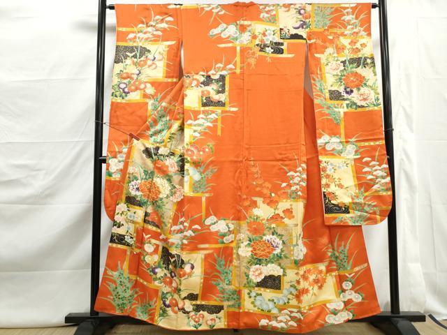 平和屋着物■豪華振袖　駒刺繍　几帳花文　牡丹　金彩　正絹　逸品　DABJ5114qa