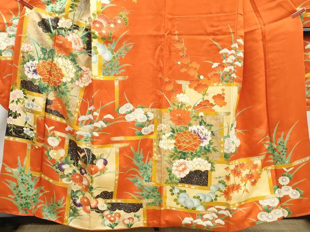 平和屋着物■豪華振袖　駒刺繍　几帳花文　牡丹　金彩　正絹　逸品　DABJ5114qa