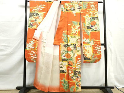 平和屋着物■豪華振袖　駒刺繍　几帳花文　牡丹　金彩　正絹　逸品　DABJ5114qa