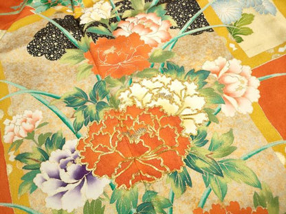 平和屋着物■豪華振袖　駒刺繍　几帳花文　牡丹　金彩　正絹　逸品　DABJ5114qa