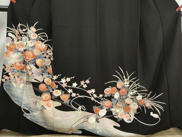 平和屋着物■豪華黒留袖　駒刺繍　飾花文　金銀彩　正絹　逸品　DABJ5116qa