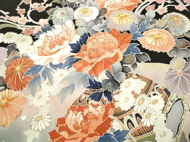 平和屋着物■豪華黒留袖　駒刺繍　飾花文　金銀彩　正絹　逸品　DABJ5116qa
