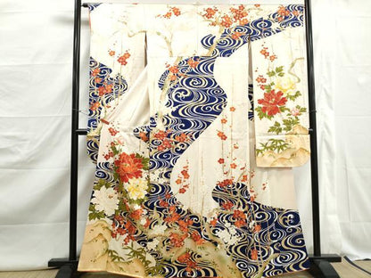 平和屋着物■豪華振袖　駒刺繍　流水枝梅花文　牡丹　金彩　正絹　逸品　DABJ5117qa