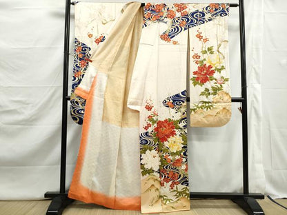 平和屋着物■豪華振袖　駒刺繍　流水枝梅花文　牡丹　金彩　正絹　逸品　DABJ5117qa