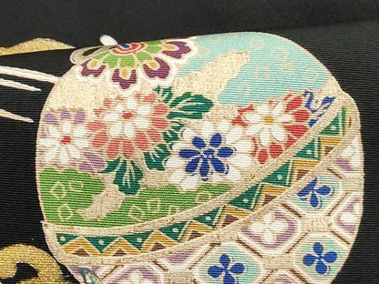 平和屋着物■豪華黒留袖　作家物　立波花鳥文　船　金彩　正絹　逸品　DABJ5118qa