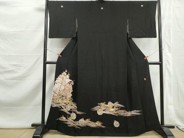平和屋着物■豪華黒留袖　作家物　立波花鳥文　船　金彩　正絹　逸品　DABJ5118qa