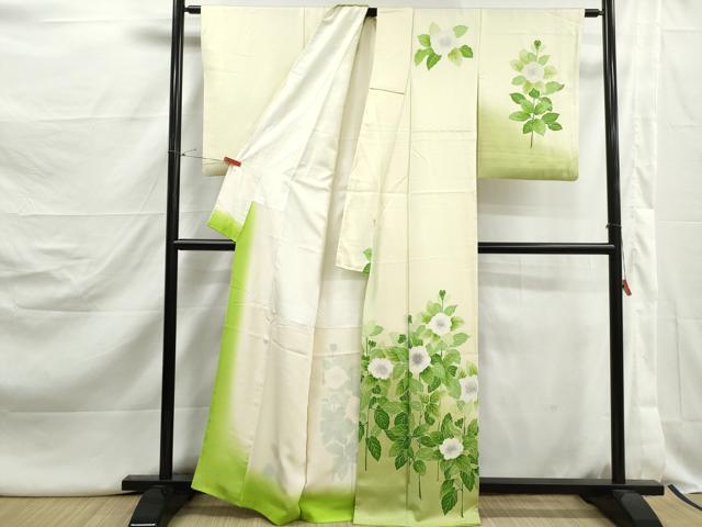 平和屋着物■訪問着　刺繍　草花文　暈し染め　銀糸　正絹　逸品　DABJ5122qa