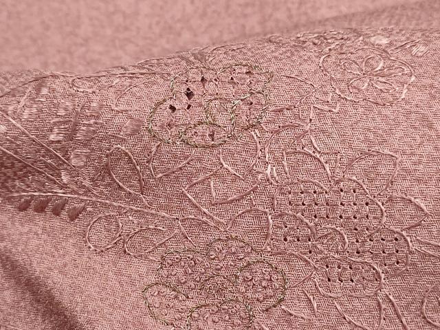 平和屋着物■中国三大刺繍　スワトウ刺繍　汕頭刺繍　無地絵羽訪問着　流水扇面花文　石竹色　正絹　逸品　DABJ5127qa