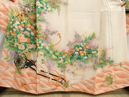 平和屋着物■豪華振袖　駒刺繍　花車文　牡丹　暈し染め　金彩　正絹　逸品　DABJ5128qa