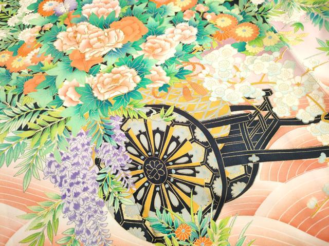 平和屋着物■豪華振袖　駒刺繍　花車文　牡丹　暈し染め　金彩　正絹　逸品　DABJ5128qa