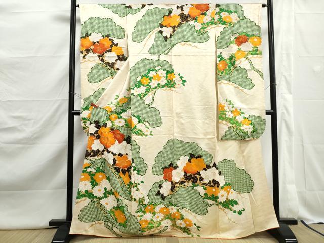 平和屋着物■豪華振袖　駒刺繍　花松文　金彩　正絹　逸品　DABJ5130qa