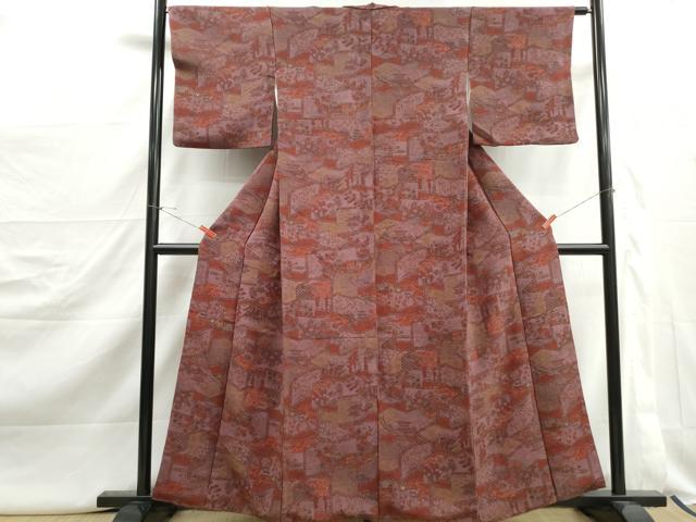 平和屋着物■上質な小紋　風景花文　金彩　鬼しぼ縮緬　正絹　逸品　DABJ5131qa