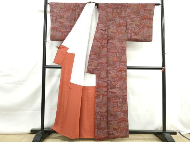 平和屋着物■上質な小紋　風景花文　金彩　鬼しぼ縮緬　正絹　逸品　DABJ5131qa