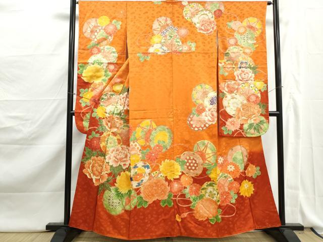 平和屋着物■豪華振袖　駒刺繍　花鼓文　牡丹　暈し染め　正絹　逸品　DABJ5137qa