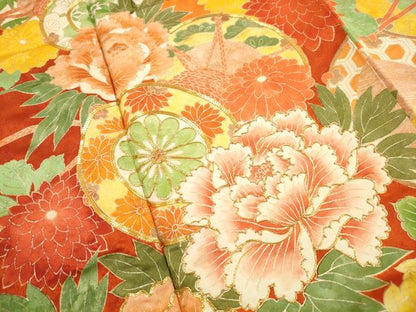 平和屋着物■豪華振袖　駒刺繍　花鼓文　牡丹　暈し染め　正絹　逸品　DABJ5137qa