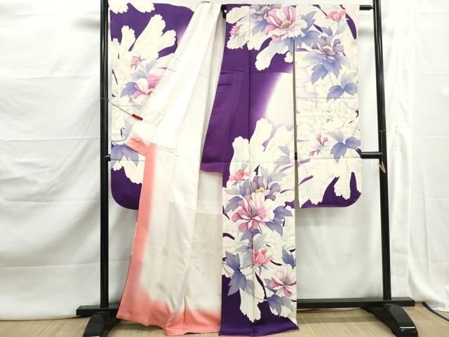 平和屋着物■豪華振袖　駒刺繍　枝花文　暈し染め　正絹　逸品　DABJ5138qa