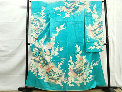 平和屋着物■豪華振袖　駒刺繍　絵巻花文　暈し染め　金彩　正絹　逸品　DABJ5139qa