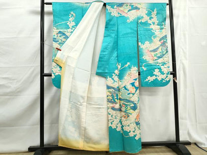 平和屋着物■豪華振袖　駒刺繍　絵巻花文　暈し染め　金彩　正絹　逸品　DABJ5139qa