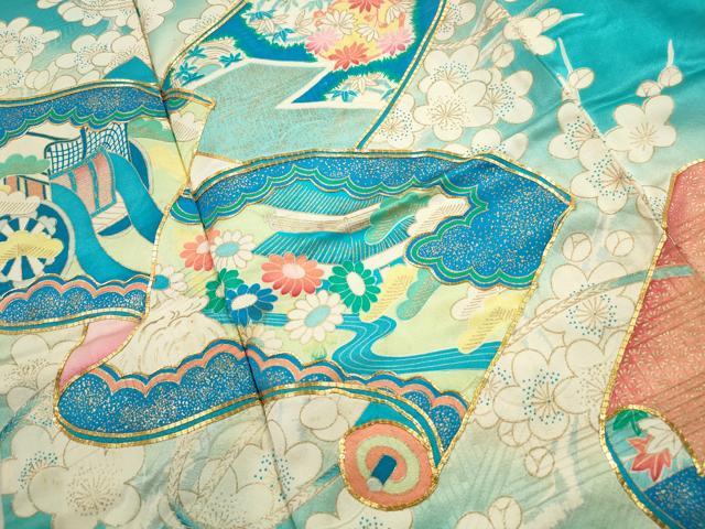 平和屋着物■豪華振袖　駒刺繍　絵巻花文　暈し染め　金彩　正絹　逸品　DABJ5139qa