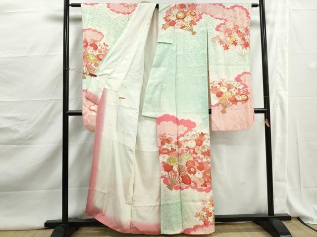 平和屋着物■豪華振袖　刺繍　雲取り花文　暈し染め　金彩　正絹　逸品　DABJ5140qa