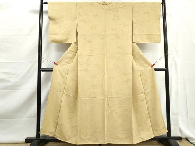 平和屋着物■上質な色無地　雲取り風景地紋　淡黄色　正絹　逸品　DABJ5144qa