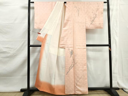 平和屋着物■訪問着　手描き　花鳥文　枝梅　正絹　逸品　DABJ5145qa
