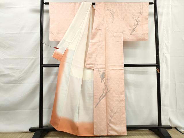 平和屋着物■訪問着　手描き　花鳥文　枝梅　正絹　逸品　DABJ5145qa