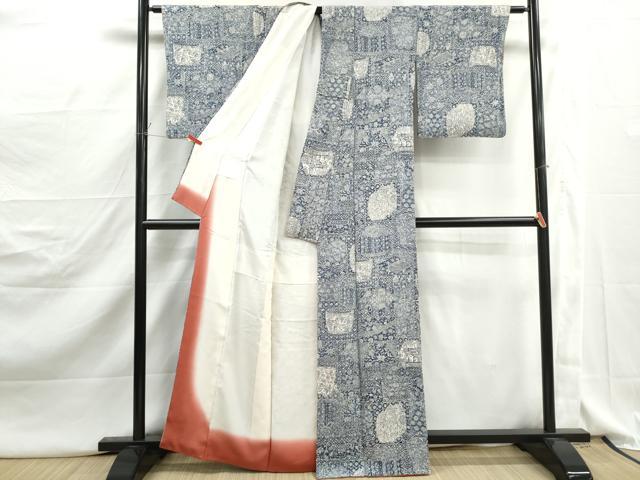 平和屋着物■上質な小紋　更紗花人物文　正絹　逸品　DABJ5146qa