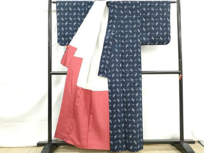 平和屋着物■上質な紬　井桁絣　正絹　逸品　DABJ5149qa