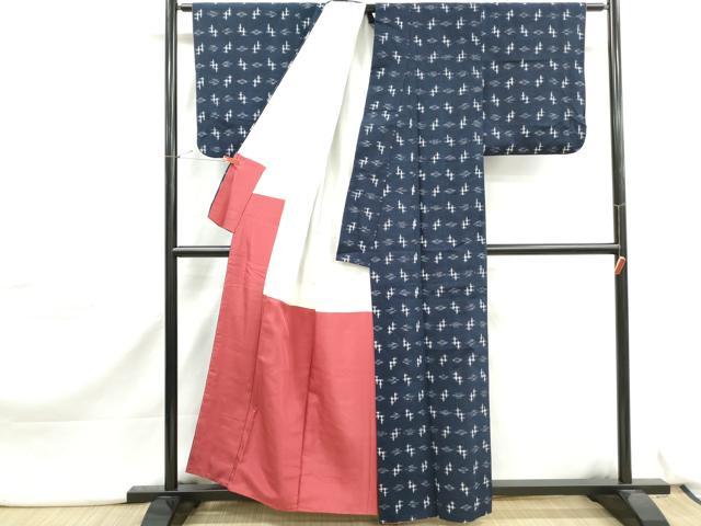 平和屋着物■上質な紬　井桁絣　正絹　逸品　DABJ5149qa