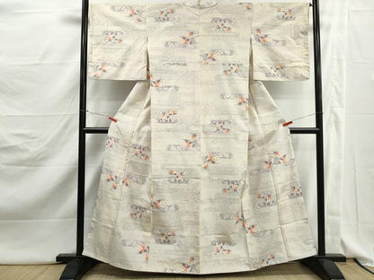 平和屋着物■上質な紬　エ霞花文　正絹　逸品　DABJ5151qa