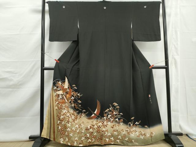 平和屋着物■豪華黒留袖　作家物　駒刺繍　群鶴文　暈し染め　金彩　本金箔　正絹　逸品　DABJ5161qa