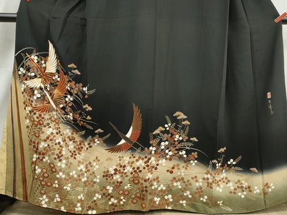 平和屋着物■豪華黒留袖　作家物　駒刺繍　群鶴文　暈し染め　金彩　本金箔　正絹　逸品　DABJ5161qa