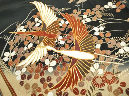 平和屋着物■豪華黒留袖　作家物　駒刺繍　群鶴文　暈し染め　金彩　本金箔　正絹　逸品　DABJ5161qa