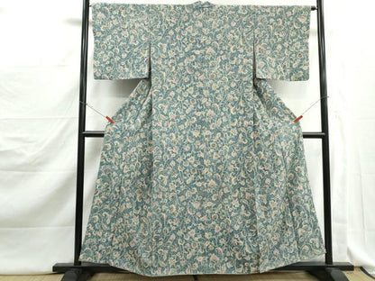 平和屋着物■上質な小紋　紬地　更紗花文　正絹　逸品　DABJ5166qa