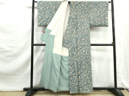 平和屋着物■上質な小紋　紬地　更紗花文　正絹　逸品　DABJ5166qa