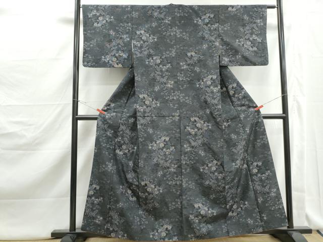 平和屋着物■上質な紬　草花文　正絹　逸品　DABJ5167qa