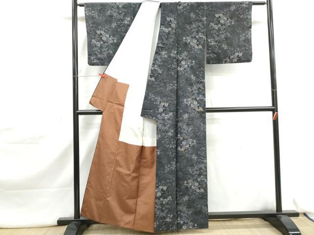 平和屋着物■上質な紬　草花文　正絹　逸品　DABJ5167qa