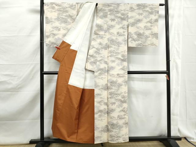 平和屋着物■上質な紬　霞風景文　正絹　逸品　DABJ5168qa