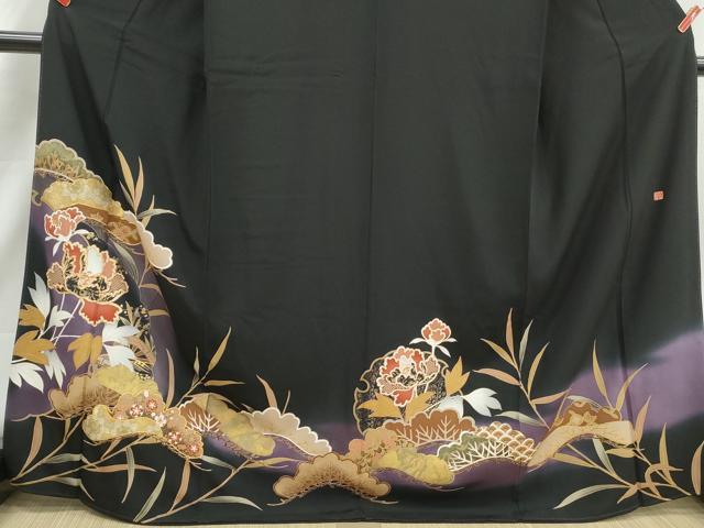 平和屋着物■豪華黒留袖　泰常　駒刺繍　花松文　暈し染め　金彩　正絹　逸品　DABJ5170qa