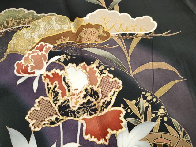平和屋着物■豪華黒留袖　泰常　駒刺繍　花松文　暈し染め　金彩　正絹　逸品　DABJ5170qa