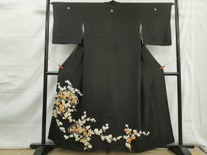 平和屋着物■豪華黒留袖　刺繍　枝松花文　金彩　正絹　逸品　DABJ5175qa
