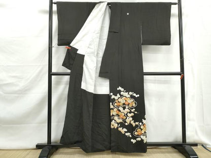 平和屋着物■豪華黒留袖　刺繍　枝松花文　金彩　正絹　逸品　DABJ5175qa