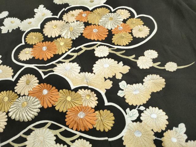 平和屋着物■豪華黒留袖　刺繍　枝松花文　金彩　正絹　逸品　DABJ5175qa