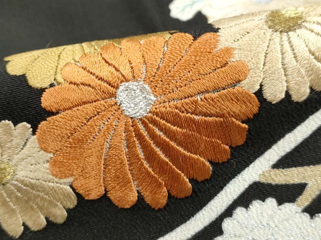 平和屋着物■豪華黒留袖　刺繍　枝松花文　金彩　正絹　逸品　DABJ5175qa