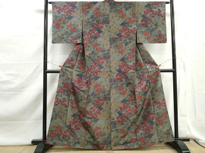 平和屋着物■本場染大島紬　7マルキ　風景花文　楓　牡丹　正絹　逸品　DABJ5177qa