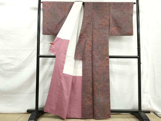 平和屋着物■上質な小紋　紬地　切嵌更紗花文　正絹　逸品　DABJ5178qa